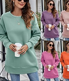 abordables -Mujer Sudadera Plano Ropa de calle Casual Manga Larga Cuello Barco Tops regulares Calle Uso Diario Rosa Morado Naranja Verde Trébol Rosa Rojo Otoño Invierno