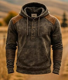Недорогие -Муж. Толстовка Толстовка с капюшоном и пуловером Толстовка на пуговицах Коричневый Капюшон Полотняное плетение Пэчворк Карман кенгуру Для занятий спортом Повседневные Праздники Полиэстер