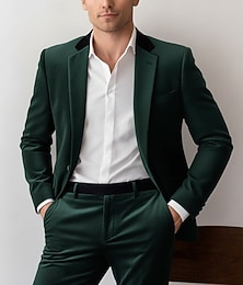halpa -Miesten liiketoiminta Kausaliteetti Samettipuku Pystykäänne Musta Tumman vihreä Päivittäin Vapaa-aika Yhtenäinen Räätälöity istuvuus 2-osainen setti Yksirivinen yksi nappi