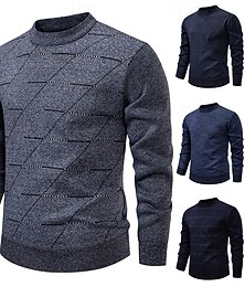 abordables -Homme Pull Pull Tricoté Côtelé Tricoter Hauts Réguliers Tricoté Géométrique Col ras du cou Mode Basique Vacances Tenue quotidienne Vêtement Tenue Automne Hiver bleu marine Bleu L XL 2XL