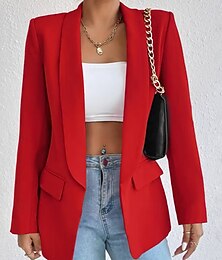 preiswerte -Damen Blazer Bequem Atmungsaktiv Tasche Lässig Einfach Büro Straße Lässig Alltagskleidung Offene Vorderseite Regulär Umlegekragen Normale Passform Langarm Oberbekleidung Schwarz Rosa Rote Frühling