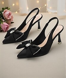 economico -scarpe con tacco a spillo da donna con cinturino posteriore e fiocco &abbellimento con strass - scarpe eleganti per cocktail party & Vigilia di Capodanno
