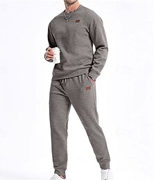 abordables -Homme Sweat-shirt Ensemble Survetement Ensemble de tenues Col ras du cou Extérieur Quotidien Sports Jacquard Cordon de serrage Avec Poches Uni Bleu Clair Noir bleu marine Polyester Tenues de Sport