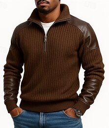 economico -Per uomo Maglia Maglione Felpa con zip corta Maglia a coste Marrone Colletto Mao Semplice Patchwork Sport & Outdoor Casuale Quotidiano Streetwear Cool Abbigliamento Sportivo Primavera & Autunno