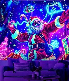 economico -Buon Natale, arazzo con luce nera, decorazioni natalizie, arazzo da parete, poster con albero di Natale, arazzo che si illumina al buio per camera da letto, soggiorno, striscioni per feste,