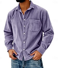 preiswerte -Herren Hemd Freizeithemd Cordhemd Blau Schwarz Purpur Grau Langarm Einfach Revers Lässig Ausgehen Tasche Bekleidung Mode Retro Vintage Lässig