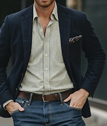 お買い得  -男性用 コーデュロイジャケット ノッチカラー ファッション 屋外 カジュアル ソリッド Blazer ブラック ダークブルー テイラーフィット シングルブレスト 2つボタン