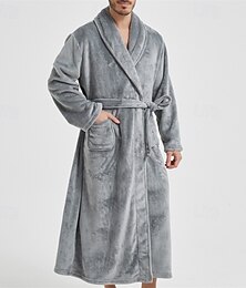 abordables -Hombre Ropa de salón Bata de noche Camisa de dormir bata de baño Plano Elegante Confort Hogar Diario Algodón Mantiene abrigado Transpirable Escote en Pico Manga Larga Otoño Invierno Negro Vino