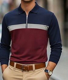 abordables -Hombre Polo de mezcla de algodón Polo con media cremallera Casual Vacaciones Cremallera de un cuarto Manga Larga Moda Básico Bloque de color Bolsillo Invierno Primavera & Otoño Otoño invierno Ajuste