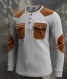 halpa -Miesten T-paita Vohveli Henley-paita Pitkähihainen Henley Syksy Syystalvi Väripalikka Retro / vintage Henley Taskut Napit ulko- Kausaliteetti Musta Harmaa khaki Top T-paita miehille