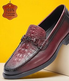 baratos -Mocassins masculinos de couro bordô com textura de crocodilo - calçado premium para ocasiões formais, eventos de negócios e encontros especiais.