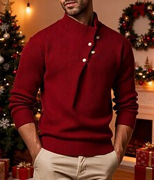 abordables -Homme Pull de Noël Chandails de Noël pull de Noël Pull Pull Tricoté Côtelé Tricoter Hauts Réguliers Boutons Tricoté Uni Col montant Mode Basique Vacances Tenue quotidienne Vêtement Tenue Automne Hiver