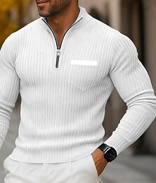olcso -Férfi Póló Bordás kötött felső Vakáció Utca Negyed irányítószám Hosszú ujj Alap Modern Sima Cipzár Zseb Tavasz Ősz Minden évszak Karcsúsított Kék Fehér Sötétkék Szürke Póló