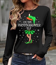 olcso -Karácsony Női Póló Grafika Karácsony Szüret Divat Stílusos Hosszú ujj Terített nyak Kerek Normál felsők Napi Hétvége Nyomtatott Fekete Rubin Lóhere Nyár Tavasz Ősz Tél