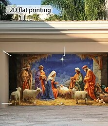 economico -Copertura per porta da garage natalizia, grande sfondo da appendere per la festa della nascita di Gesù, scena della natività, chiesa all'aperto, casa, cortile, decorazione per feste natalizie,