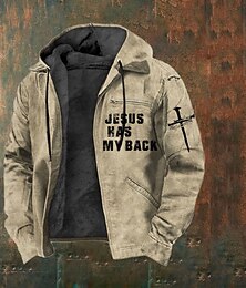 preiswerte -Herren Vollreißverschluss-Kapuzensweatshirt Fleecejacke Fleece Kapuzensweatshirt Aprikose Braun Mit Kapuze Buchstabe Kreuz Reißverschluss Tasche Lässig Täglich Ausgehen Polyester Streetwear Retro