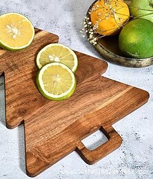 economico -tagliere in legno di acacia fatto a mano con manici - design unico con venature del legno, perfetto per decorare l'albero di Natale &intrattenimento per le vacanze, cucina durevole &elemento