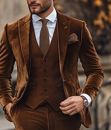 voordelige -Heren liiketoiminta Casual Fluwelen pak Puntige revers Ingesneden revers Zwart Rood Dagelijks Zakelijk Effen Strak 2-delige set Enkele rij knopen met één knoop