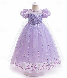 abordables -Vestido de fiesta para niñas de la Semana del Libro 2026, con diseño de copo de nieve, manga corta, formal, para ocasiones especiales, lentejuelas, malla, moda diaria, princesa, vestido de fiesta largo, vestido swing, verano, primavera, 4 años+, azul y ro