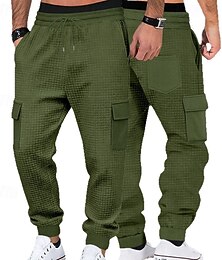 お買い得  -男性用 カーゴスウェットパンツ スウェットパンツ ジョガー ズボン ワッフルパンツ ドローストリング ポケット 弾性ウエスト 平織り 履き心地よい ソフト 日常 アウトドア 祝日 旅行度假风 ファッション ブラック アーミーグリーン マイクロエラスティック