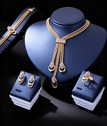 abordables -Parure de bijoux en cristal doré pour femme – élégante parure multicouche composée d'un collier, de boucles d'oreilles, d'un bracelet et d'une bague, idéale pour les mariages, les soirées et les