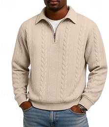 preiswerte -Herren Jacquard Sweatshirt Pullover Viertelreißverschluss Sweatshirt Schwarz Weiß Khaki Grau Revers Einfach Reißverschluss Strukturiert Sport & Outdoor Lässig Täglich Streetwear Cool Sportbekleidung