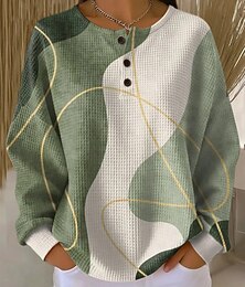 abordables -Mujer Sudadera Geométrico Moda Ropa de calle Manga Larga Cuello Barco Tops regulares Casual Uso Diario Rosa Claro Amarillo Naranja Verde Trébol Color Caquí Primavera Otoño Invierno