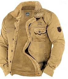 economico -Per uomo Grafico 1776 Giacca in Pile Giacca Cargo Giacca Sherpa Calore Termico Vintage Casual All'aperto Casa Tasche Multiple Giacche di cotone Cappotti invernali Autunno Inverno Collo rovesciato in