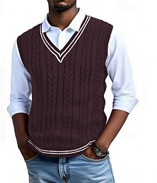 preiswerte -Herren Pullunder Kleid Pullover Pullover Weste Strickpullover Gerippt Stricken Normale Oberteile Gestrickt Gestreift V Ausschnitt Mode Lässig Urlaub Alltagskleidung Bekleidung Ärmellos Herbst Winter