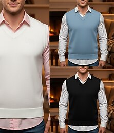 preiswerte -Herren Pullunder Kleid Pullover Pullover Weste Strickpullover Gerippt Stricken Normale Oberteile Gestrickt Einfach V Ausschnitt Mode Lässig Urlaub Alltagskleidung Bekleidung Herbst Winter Schwarz Weiß