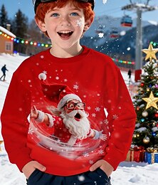 economico -Natale Ragazzi 3D Grafico Babbo Natale Fiocco di neve Felpa Manica Lunga Primavera Autunno Moda Essenziale Bambini 4-12 Anni Girocollo All'aperto Casuale Quotidiano Vestibilità regolare