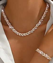 abordables -Ensemble collier et bracelet en alliage de zircon pour femme – élégant, tons or et argent, parfait pour les occasions spéciales et les cadeaux.