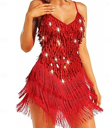 abordables -Ropa de baile samba Vestido de lentejuelas brillante para mujeres Vestidos de baile de tango latino mini Ropa de club para carnaval Vestuario de actuación