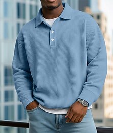 זול -בגדי ריקוד גברים חולצת קורדרוי חולצות פולו קזו'אל ספורט דש שרוול ארוך אופנתי בסיסי קולור בלוק אחיד טלאים כפתורים סתיו קיץ & אביב שחור כחול בהיר כחול נייבי תלתן חאקי חולצת קורדרוי
