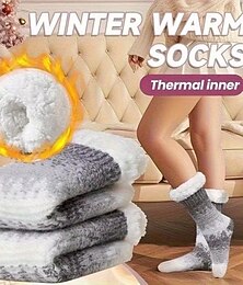 abordables -1 paire de chaussettes-chaussons moelleuses pour femmes, chaussettes d'intérieur doublées de peluche pour l'automne &Chaussettes d'hiver antidérapantes, épaisses et chaudes en peluche, disponibles en