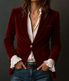 זול -בגדי ריקוד נשים בלייזר נוח נושם כפתורים יום יומי אחיד מִשׂרָד רחוב קזו'אל לבוש יומיומי חזית פתוחה רגיל צווארון מתקפל רגיל שרוול ארוך הלבשה עליונה יין כחול נייבי תלתן סתיו חורף