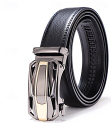 זול -בגדי ריקוד גברים חגורת עור אמיתית חֲגוֹרָה Dress Belt אבזם אוטומטי שחרור מהיר עוֹר סגסוגת וינטאג' עסקים קלסי עמיד אחיד פול שחור בָּחוּץ יומי חגורת מותניים