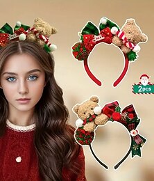 economico -1/2 fasce per capelli natalizie a forma di orsetto di peluche per donna, graziosi cerchietti per capelli con fiocco decorativo, accessori per capelli rossi/verdi per le feste di Natale, oggetti di