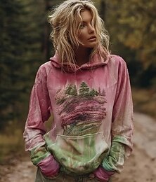 baratos -Mulheres Pulôver Moletom Com Capuz Gráfico Tribal Punk Vintage Moda Manga Longa Com Capuz Tops regulares Casa Trabalho Rua Rosa Roxo Verde Caqui Primavera Outono Inverno