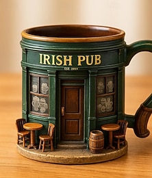 preiswerte -Irischer Pub-Kaffeebecher aus 3D-Kunstharz im St. Patrick's Day-Stil mit Kleeblatt-Motiv, grünes irisches Festival-Trinkgeschirr, Vintage-Kneipenbecher mit Koboldmotiv für die Hausbar, ideales