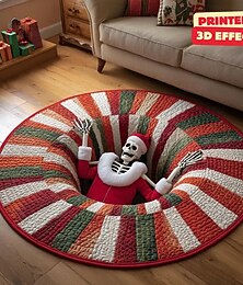 economico -Tappeto rotondo natalizio 3D, antiscivolo, resistente, facile da pulire, per soggiorno, camera da letto, comodino, decorazione