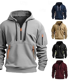 abordables -Homme Sweat à capuche Sweat à capuche quart zippé Noir Vin bleu marine Kaki Gris Clair À capuche Uni Avec Poches Sport & Loisir Quotidien Fête Polyester Streetwear Basique Occasionnel Printemps