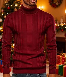 abordables -Homme Pull de Noël Chandails de Noël pull de Noël Pull Pull Tricoté Côtelé Tricoter Hauts Réguliers Tricoté Uni Col roulé Mode Basique Vacances Tenue quotidienne Vêtement Tenue Automne & Hiver Noir