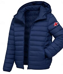 Недорогие -Муж. Графика UK Флаги Зимнее пальто Пуховик Сохраняет тепло Дожденепроницаемый Легкость На каждый день на открытом воздухе Повседневные Утепленная стеганая куртка с капюшоном Осень Зима Длинный рукав