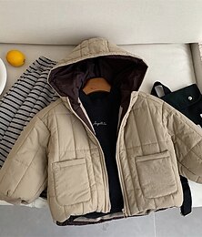 billiga -Barn Pojkar Fleece-jacka Dunjacka Friluftsjacka Ytterkläder Färgblock Långärmad Dragkedja Håller värmen Täcka Utomhus Dagligen Grundläggande Svart Kaki Höst Vinter 4 år +