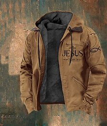 preiswerte -Herren Vollreißverschluss-Kapuzensweatshirt Fleecejacke Fleece Kapuzensweatshirt Schwarz Armeegrün Marineblau Braun Hell Gray Mit Kapuze Buchstabe Kreuz Glaube Reißverschluss Tasche Lässig Täglich