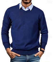 preiswerte -Herren Pullover Wollpullover Zur Seite fahren Gerippt Stricken Cropped Strick Feste Farbe V Ausschnitt warm halten Moderne zeitgenössische Arbeit Freizeitskleidung Bekleidung Herbst Winter Kamel Wein