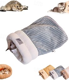 abordables -Sac de couchage pour chats d'intérieur, sac de couchage d'hiver douillet pour chats, sac en peluche douce, lit auto-chauffant pour animaux de compagnie, grotte, tunnel pour chatons, cachette apaisante