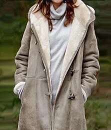 preiswerte -Damen Fleecejacke Teddy-Mantel Hoodie Jacke warm halten Atmungsaktiv Tasche Innenfutter aus Fleece Brautkleider schlicht Glatt Urlaub Strasse Freizeitskleidung Ausgehen Einreihiger Verschluss Standard