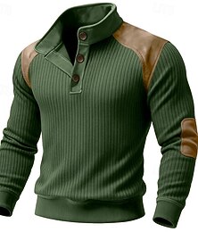 economico -Per uomo Maglia Maglione Felpa con cappuccio abbottonata Maglia a coste Verde militare Borgogna Blu marino Marrone Colletto Mao Semplice Patchwork Blocco di colore Testurizzato Sport & Outdoor